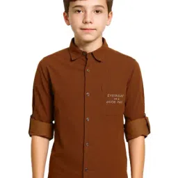 Cavio Boys Brown Cotton Comfort Fit Shirt-image-91