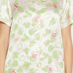 Clovia Off White Printed Shirt With Pyjamas image 4