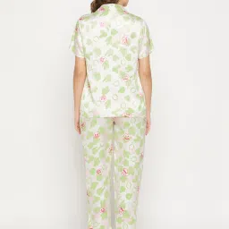 Clovia Off White Printed Shirt With Pyjamas image 2