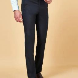 Peregrine by Pantaloons Dark Navy Slim Fit Self Pattern Trousers-picture-0