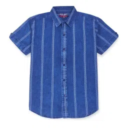 Gini & Jony Boys Blue Cotton Striped Shirt image 1