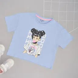 Pantaloons Junior Girls Blue Cotton Graphic T-Shirt-picture-42