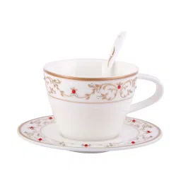 Goodhomes White & Gold Bone China Tea Cups with Saucers & Spoons - Set of 6 image 3