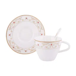 Goodhomes White & Gold Bone China Tea Cups with Saucers & Spoons - Set of 6 image 4