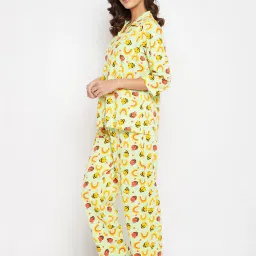 Clovia Mint Green Printed Cotton Shirt With Pyjamas image 3