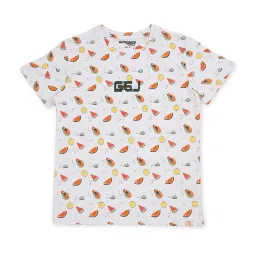 Gini & Jony Boys White & Orange Cotton Printed T-Shirt image 1