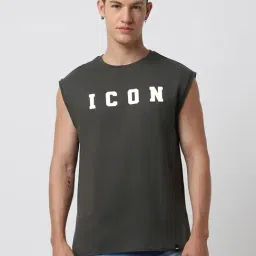 Bewakoof Grey Cotton Boxy Fit Printed Vest-image-68