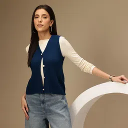 Chemistry Ribbed V-Neck Button Down Acrylic Sweater Vest-image-37