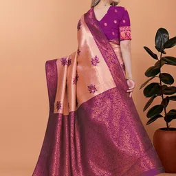 HERE&NOW Ethnic Motifs Zari Banarasi Saree image 5
