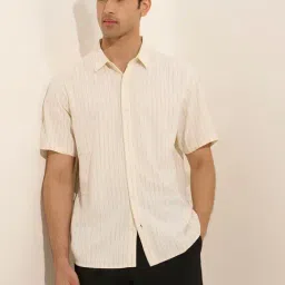 Ascot by Westside Off-White Pinstriped Relaxed-Fit Blended Linen Shirt-picture-17