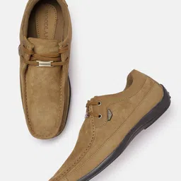 Woodland Men Camel Brown Leather Derbys-picture-24