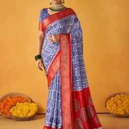 Saree Mall Blue Printed Sarees With Unstitched Blouse-image-61