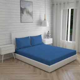 Boutique Living Kalpavriksha Printed Blue 300 TC Cotton King Bed Sheet with 2 Pillow Covers image 1