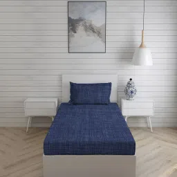 Boutique Living Guaze Checks Blue 160 TC Cotton Single Bed Sheet with 1 Pillow Cover image 2