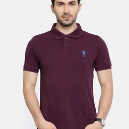 U.S. Polo Assn. Purple Solid Polo Pure Cotton T-shirt image 1