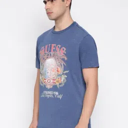 Guess Resort Organic Cotton Pennant Blue Graphic Round Neck Regular Fit T-Shirt image 4