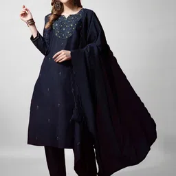 C J Enterprise Women Ethnic Motifs Embroidered Regular Thread Work Kurta with Trousers & With Dupatta-picture-27