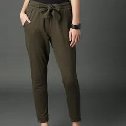 Roadster Women Olive Green Regular Fit Solid Joggers-picture-35
