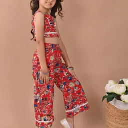 LilPicks Kids Red Floral Print Top with Plazzos image 3