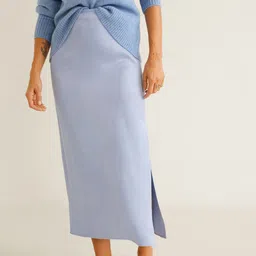 MANGO Women Blue Solid Straight Maxi Skirt-picture-31