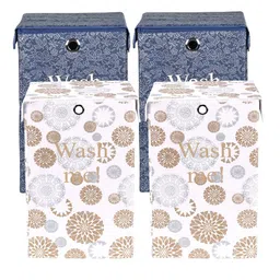 Kuber Industries  White & Navy Blue 4 Pieces Printed Foldable Laundry Bags image 2