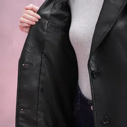 DressBerry Notched Lapel Faux Leather Overcoat image 2