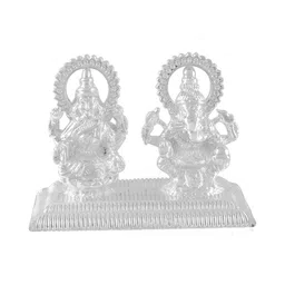 MEMOIR Silver-Toned Sitting Brass Lakshmi Ganesha Religious Idol Showpiece-image-43