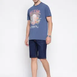 Guess Resort Organic Cotton Pennant Blue Graphic Round Neck Regular Fit T-Shirt image 5