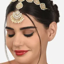Zaveri Pearls Gold Tone Bridal Kundan & Pearls Mathapatti Style Maangtikka-ZPFK12736-picture-33