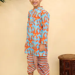The Mom Store Boys Ethnic Motifs Printed Cotton Kurta with Dhoti Pant image 2