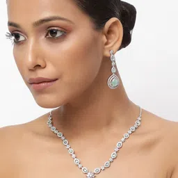 TRINK Rhodium-Plated American Diamond Studded Jewellery Set-picture-39