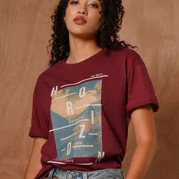 The Roadster Lifestyle Co Printed Cotton Oversized Tshirt-image-40