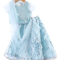 Babyhug Half Sleeves Sequenced Choli with Sequenced Lehenga and Dupatta Set - Sky Blue-picture-21