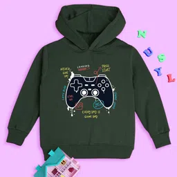 NUSYL Full Sleeves  Game Console Printed Hooded Sweatshirt - Green-image-54