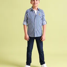 US Polo Assn Cotton Knit Full Sleeves Striped Shirt with Logo Print - Navy Blue-image-28