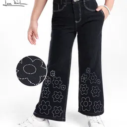 arias by lara dutta Arias Cotton Denim  Stretch Flared Jeans With Rhinestones - Black-picture-18