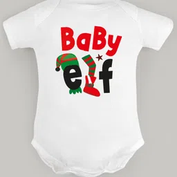 FFlirtygo Christmas Theme Cotton Half Sleeves Baby Elf Printed Onesie - White-picture-21