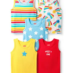 Babyhug 100% Cotton Knit Sleeveless Antibacterial Vests with Star Print & Stripes Pack of 5 - Multicolor-picture-38