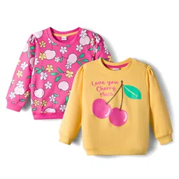Babyhug Cotton Knit Full Sleeves Sweatshirts with Floral & Fruit Print Pack of 2 - Yellow & Pink-picture-20