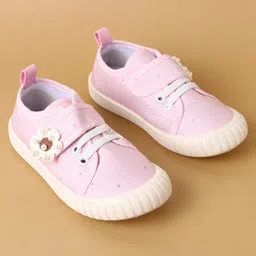 Cute Walk by Babyhug Velcro Closure Casual Shoes with Floral Applique - Pink image 2