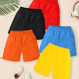 KUCHIPOO Cotton Blend Pack Of 5 Typography & Skateboard Printed Shorts - Blue Black Red Orange & Yellow image 3