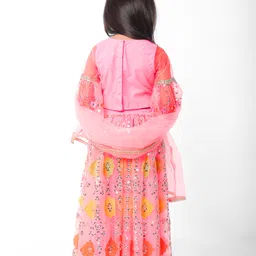 Babyhug Half Sleeves Embroidered Choli with Embroidered Lehenga and Dupatta Set- Peach image 3