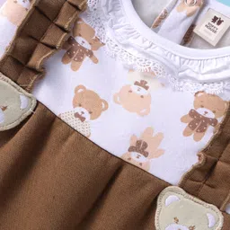 ToffyHouse Interlock Knit Full Sleeves Romper With Teddy Bear Print - Brown image 3