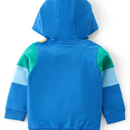 Babyhug Cotton Knit Full Sleeves Hooded Front Zipper Color Block T-Shirt & Lounge Pants Set - Blue image 3