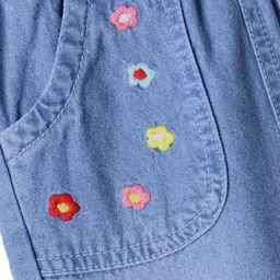 Mark & Mia Full Length Silky Denim Jeans with Pocket & Floral Embroidery - Light Blue image 3