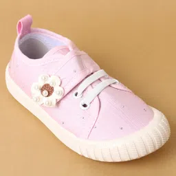 Cute Walk by Babyhug Velcro Closure Casual Shoes with Floral Applique - Pink image 3