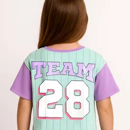 Pine Kids Disney Single Jersey Knit Oversize Drop Shoulder Half Sleeves T-Shirt With Front And Back Minnie Mouse Graphics - Aqua Blue image 3