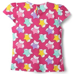 Babyhug Cotton Knit Cap Sleeves Capri Night Suit With Stars Print - Pink image 3