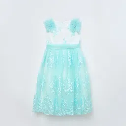Blue Giraffe Girls Ethnic Motifs Embroidered Ruffled Tulle Fit & Flare Midi Dress-image-34