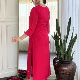 KALINI Ethnic Motifs Embroidered Straight Thread Work Kurta With Trousers & Dupatta image 5